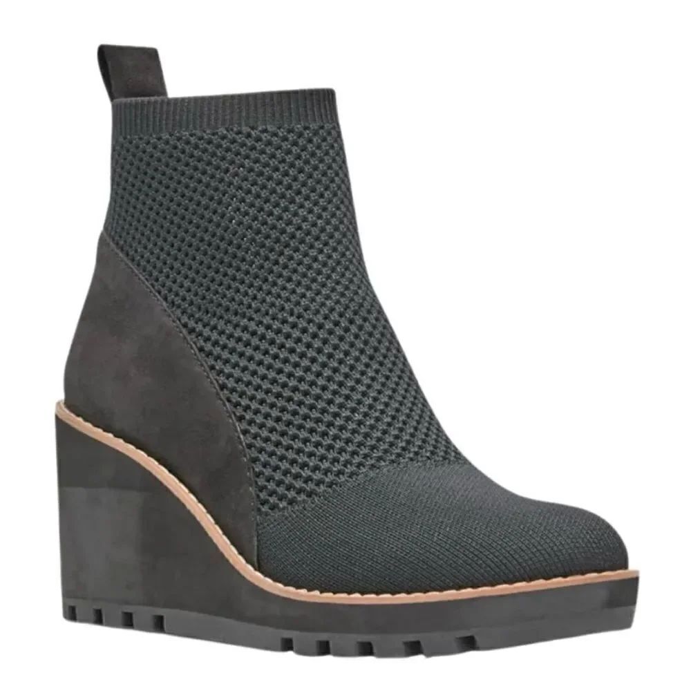 Eileen Fisher Amos London Grey Knit Wedge Ankle Boots Size 9